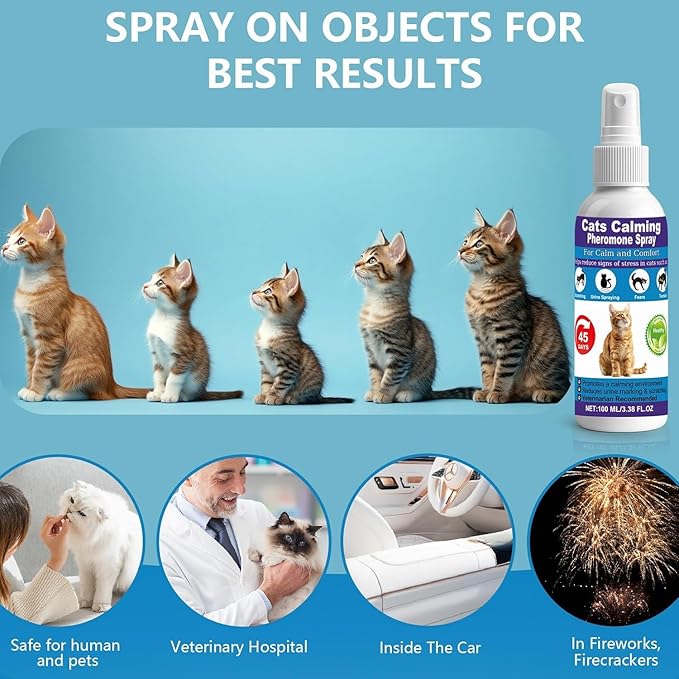Cat Pheromone Calming Spray – Managing Stress-Related Behaviors in Kittens and Cats – with F3 Facial Pheromone and Valerian – Reduces Scratching, Spraying, and Hiding – 2 Pack / 6.76oz
