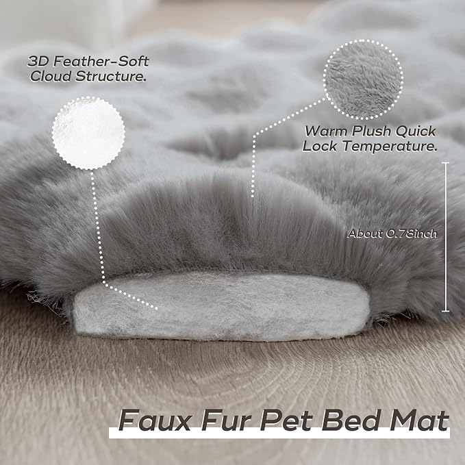 Dog Beds Mat Cute Cat Beds for Indoor Cats Faux Fur Pet Pad with Non-Slip Bottom Plush Kitten Bed for Carriers/Sofa Puppy Washable 27 x 20 Inch Large Grey
