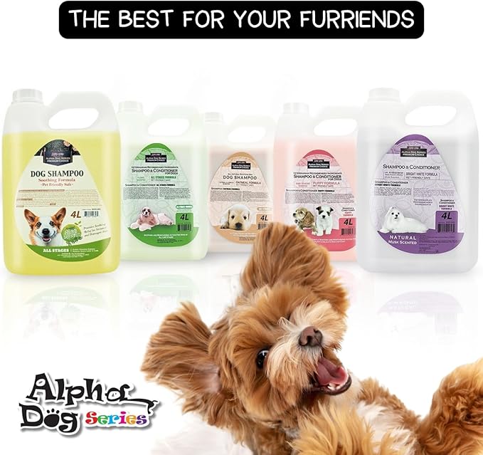 Alpha Dog Series All Stages Natural Dog Shampoo and Conditioner Set with Aloe Vera pH-balanced Dog Grooming Shampoo and Conditioner for Dogs, Tear-Free Moisturizing Dog Shampoo Sensitive Skin 1 Gallon