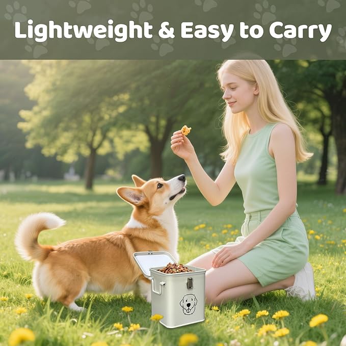 Dog Food Storage Container Airtight Dog Treat Container Pet Food Storage Containers Dog Treat Jar Tinplate Dog Treat Bin Olive Green