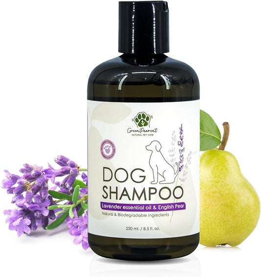 GreenPawrent- Lavender Essential Oil & English Pear Pet Shampoo for Dogs - Sensitive Dog Skin Care for All Breeds. Odor Control & Deep Cleansing - No Paraben No Sulfate & Safe for All Pets - 8.5fl oz