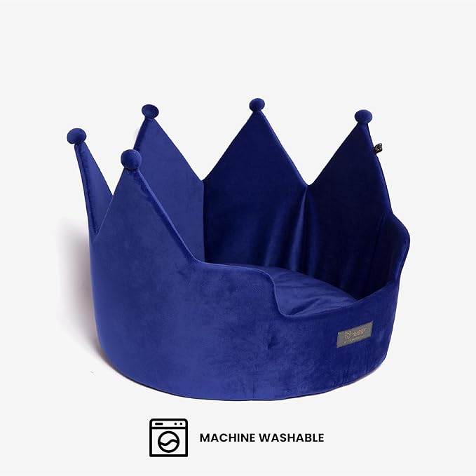 NANDOG Pet Gear Crown Cozy Round Dog & Cat Bed Collection Washable Indoor Pet Bed for Small Breeds-Soft Bed Fits in Crate or Kennel-Made of Ultra Soft Micro-Plush Material (Royal Blue, Prive 18")