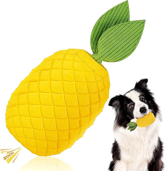 Pineapple Dog Toy, Indestructible Chew Toy with Squeaker, Durable Nature Rubber for Medium Large Breed Dogs, Interactive Play, Teeth Cleaning, Boredom Relief