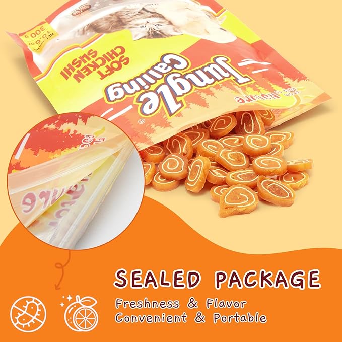 Jungle Calling Soft Chicken & Codfish Cat & Dog Treats, High Protein Pet Snacks for Small & Medium Dogs & Cats, Chewy Chicken Sushi Dog Training Treats, 10.6 oz