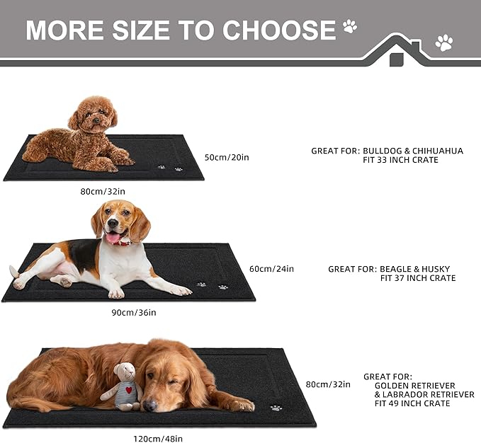 BEQHAUSE Dog Door Mat for Muddy Paws 32"x48" Dirt Trapper Absorbent Doormat Non Slip Entryway Rugs Washable Stain Resistant Welcome Floor Mat Soft Low-Profile for Front Back Door, Black