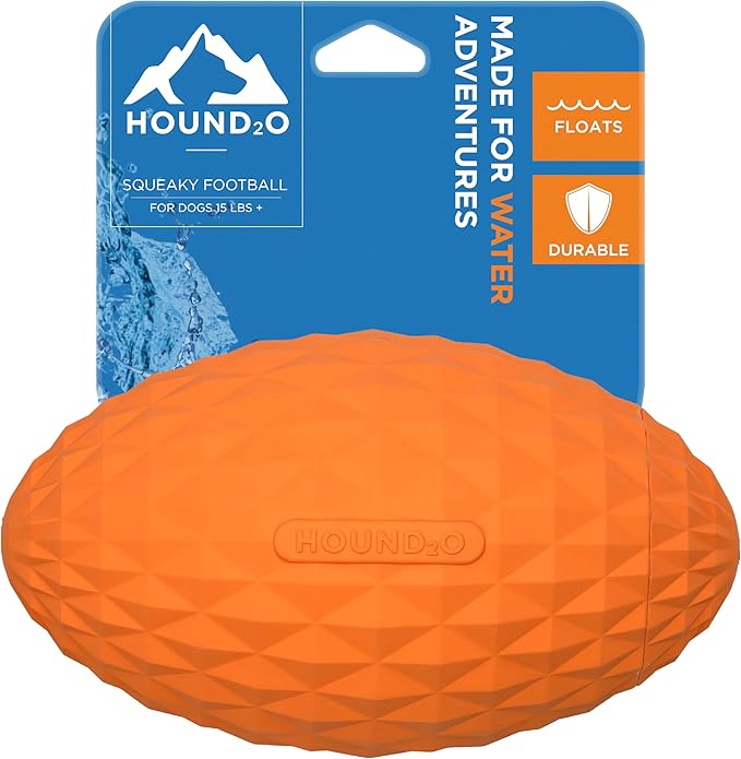 Playology Hound2O Dog Toys | Squeaky Football Toy for Dogs to Chase | Orange Floating Outdoor Toy - Easy to Clean and Made from Non Toxic Materials