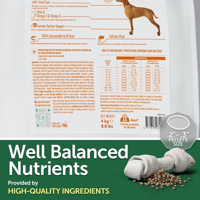 Nature's Protection Superior Care Grain-Free Dry Dog Food - High Protein, Coat Shine Dog Food for All Breeds Red Coated All Life Stages Dogs, Fresh Pet Meal, Salmon, 22 lb
