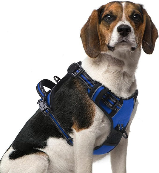 PUPTECK No Pull Dog Harness Medium Sized, Adjustable Reflective Dog Harness with Handle Easy Control, Comfortable Soft Padded Pet Vest Harness for Medium Dogs, Blue M