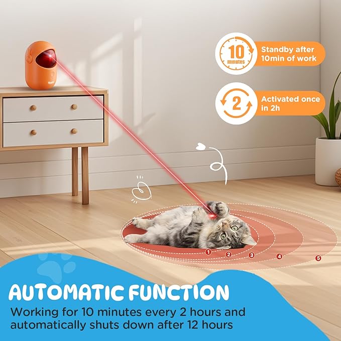 Interactive Cat Toys for Indoor Cats, Cat Laser Pointer Toy, Rechargeable Automatic Cat Toy with Timer & Speed Modes for Cats Dogs Training and Exercise(Orange)