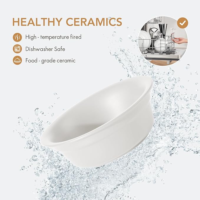 Ceramic 8.7-inch Raised Double-Bowl Set with Non-Slip Stand, Food & Water Dishes for Large Dogs, Wide Opening with Rounded Edges(Matt White)