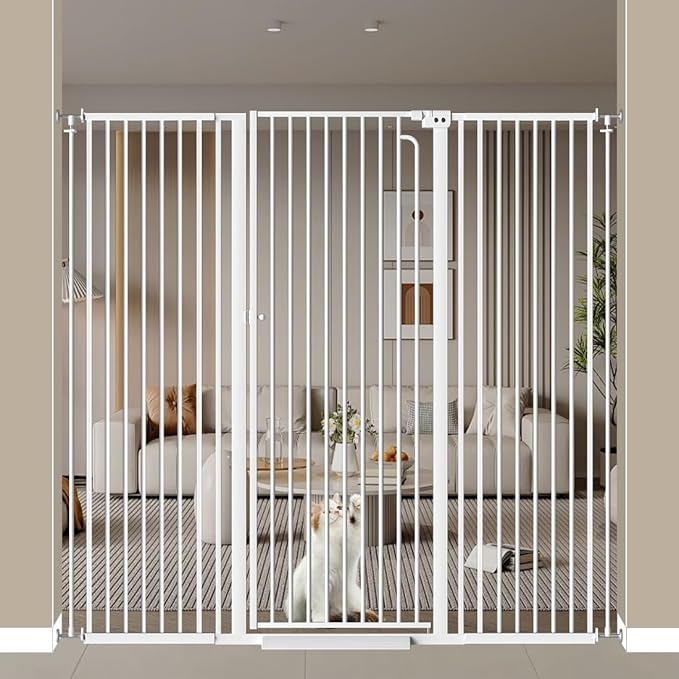 57" Extra Tall Cat Pet Gate for Doorway, 57.4"-62.2" Wide Pet Gate for Cats Walk Through, Auto Close Tall Baby Gates with Door, Child Safety Gate Indoor Stairs, Cat Proof Gate for Dog, White