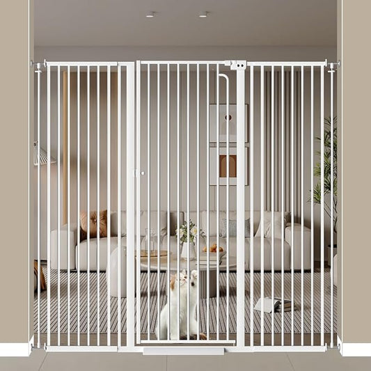 57" Extra Tall Cat Pet Gate for Doorway, 57.4"-62.2" Wide Pet Gate for Cats Walk Through, Auto Close Tall Baby Gates with Door, Child Safety Gate Indoor Stairs, Cat Proof Gate for Dog, White