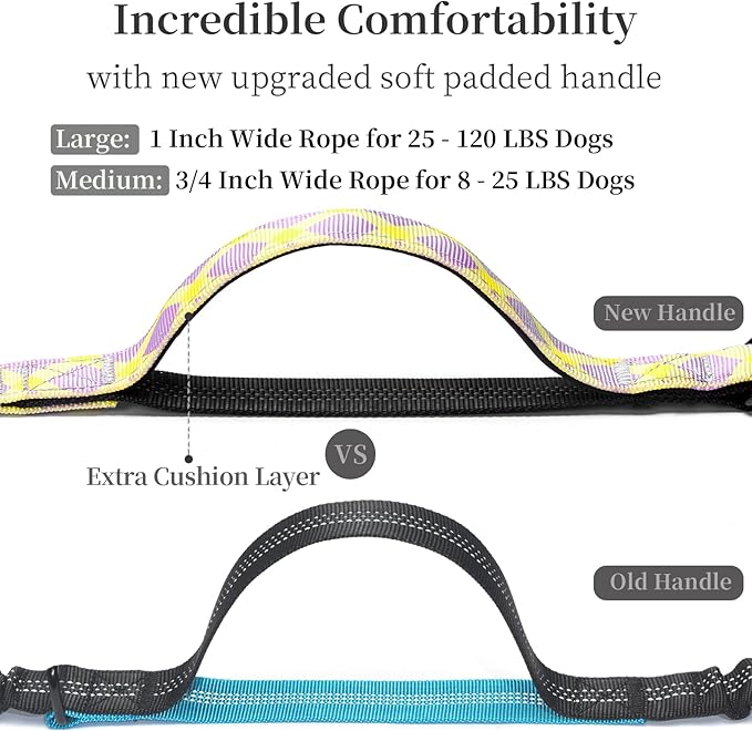iYoShop Hands Free Dog Leash with Zipper Pouch, Dual Padded Handles and Durable Bungee for Walking, Jogging and Running Your Dog (Purple-Yellow Mix, Large)