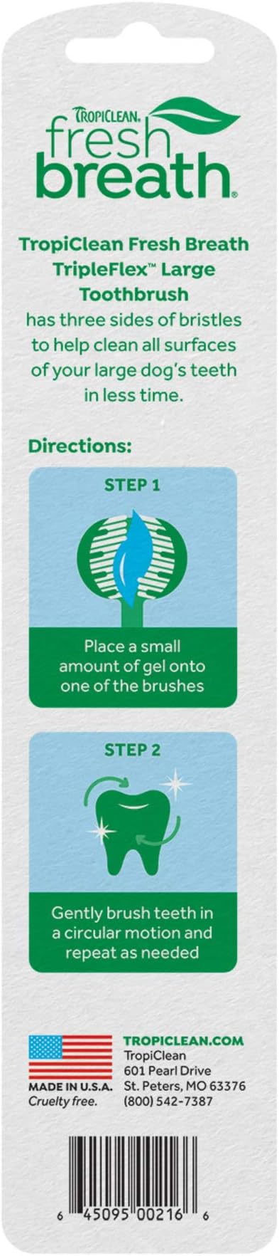 TropiClean Fresh Breath TripleFlex Toothbrush for Large Dogs | Use with TropiClean Toothpaste or Gel | 360-Degree Toothbrush | Complete Dental Care