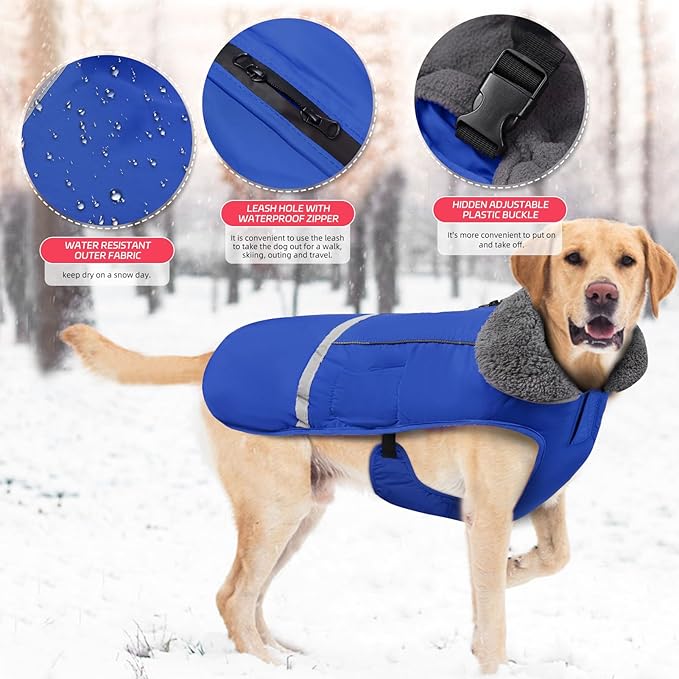 Doglay Dog Coat, Waterproof Dog Jacket Pet Winter Coat for Cold Weather with Thicken Furry Collar, Reflective Puppy Winter Jacket Warm Fleece Lining for Small Medium Large Pets