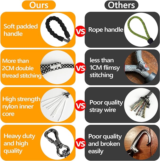 NTR 3FT Heavy Duty Dog Leash with Swivel Lockable Hook and Comfortable Padded Handle, Orange Rope Dog Leash for Small Medium Large Dogs Training, Playing, Camping, or Backyard