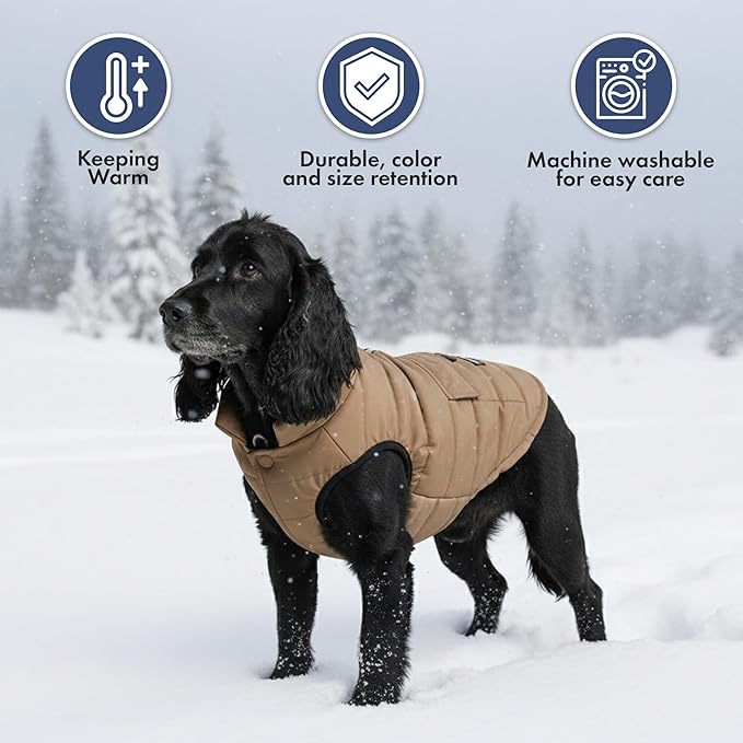 Spark Paws Dog Winter Jacket, Water-Resistant Coat, Warm Reflective Windproof Fleece-Interior, for Medium and Large Dogs - Tan - L