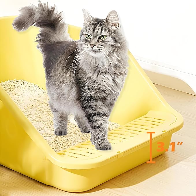 SpaceTime Large Cat Litter Box with High Sides,Cat Boxes for Indoor Cats,Cat Litter Pan for Kitty,Litter Box with Low Entry,Easy to Clean,Anti-Splashing(Yellow)