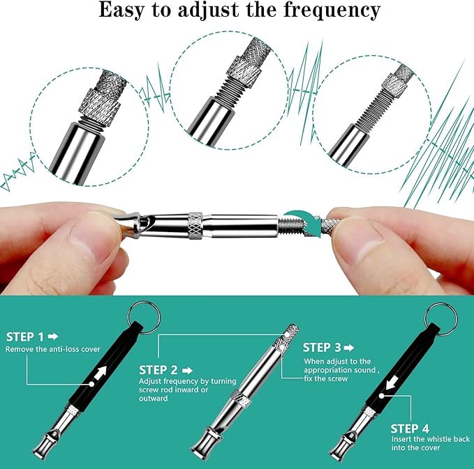 2 Pack Dog Whistle, Dog Whistle to Stop Barking Neighbors Dog, Adjustable Ultrasonic Silent Dog Whistle, Professional Recall Dog Training Whistles, with Lanyard (Black and White)