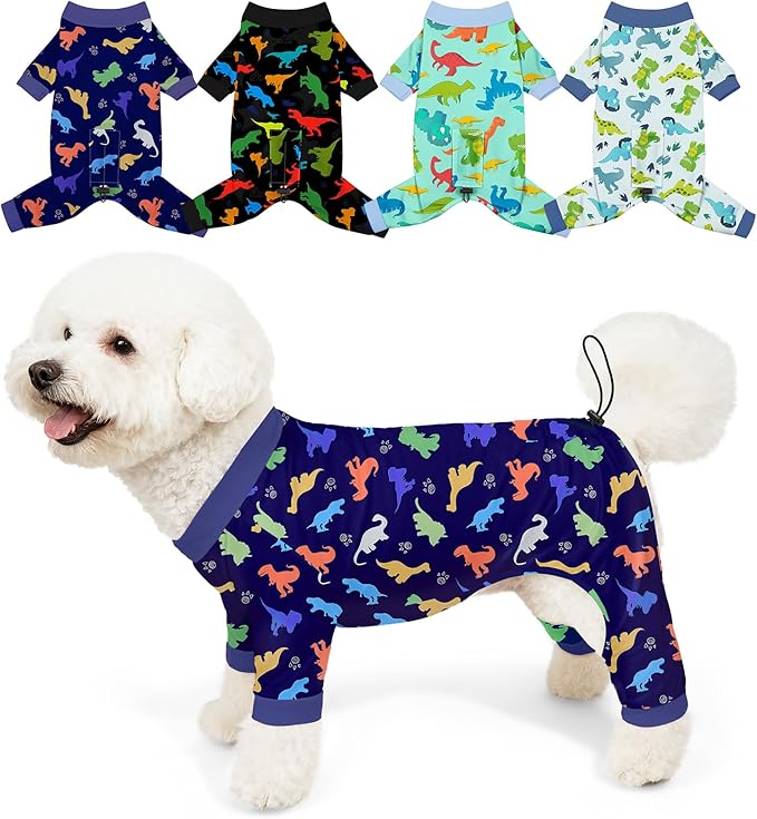 Bienbee Dog Pajamas, 4 Pack Cute Soft Dog Puppy Clothes Dogs Pjs Onesies Jammies Outfit Adjustable Breathable & Stretchy Clothes for Small Medium Large Dogs Girl Boy Puppy-M