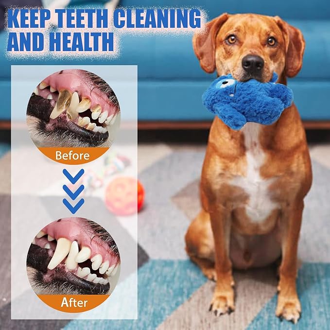 Plush Squeaky Dog Toy, Crinkle Stuffed Dog Toy Keep Them Busy Tug of War Dog Chew Toy for Small Medium Large Dogs (Blue)