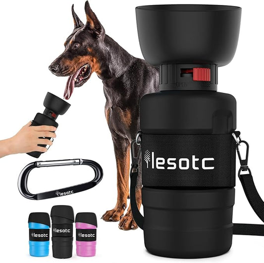 Lesotc Dog Water Bottle, Portable Water Dispenser with Water Bowl, Leak Proof Pet Travel Squeeze Bottle, Puppy Essentials Dog Stuff Accessories for Outdoor Walking, Hiking, Camping Doggie Gift
