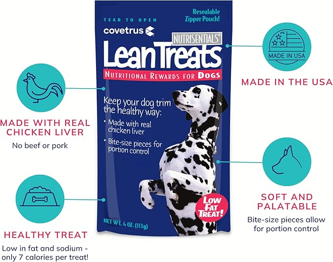Covetrus Nutrisential Lean Treats for Dogs - Small, Medium & Large Dogs (K9) - Nutritional Low Fat, Bite-Size - Soft Chicken Flavor - 1 Pack - 4oz