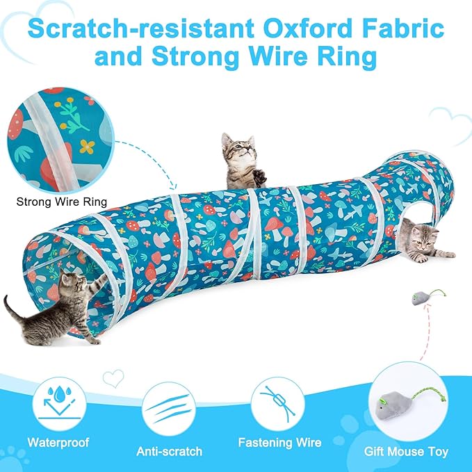 Glittme Cat Tunnel, Cat Tunnels for Indoor Cats, S-Shape Cats Cave with Cat Toys, Foldable Cat Tubes and Tunnels for Cats, Rabbit, Puppy, Guinea Pig