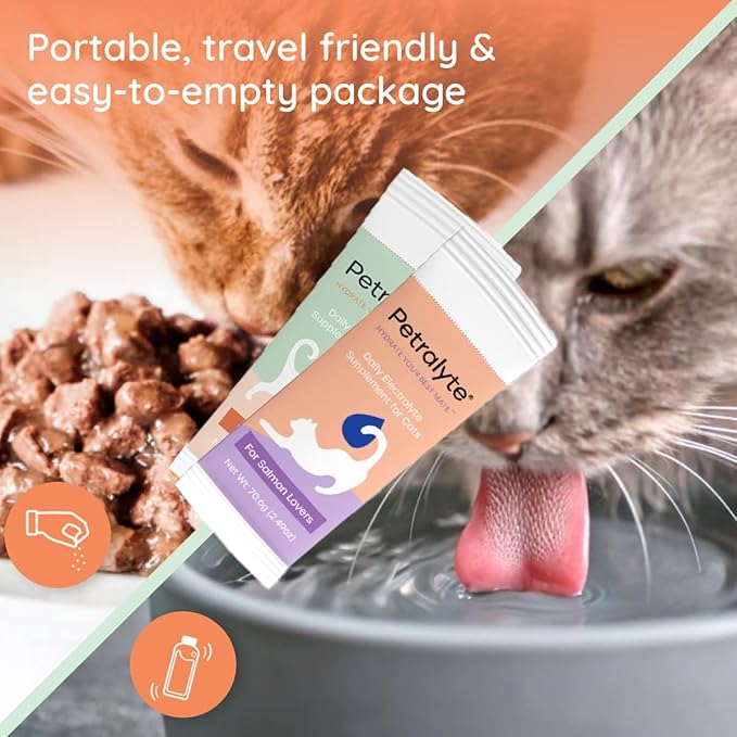 Cat Hydration Electrolyte and Cat Joint Supplement | Hydration Support for Cats w/Glucosamine, Chondroitin, L-Glutamine, Taurine, Lysine & Prebiotics | Tuna & Salmon | 8 Packets