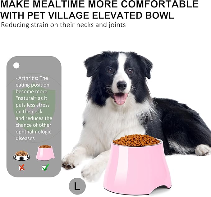 Dog Bowls,Cone Friendly Non Slip Single Dog Bowl with Stainless Steel Inner, Raised Bowls for Small and Medium Dogs Spaniel Dogs Long Ear, High Capacity, L/3 Cups Pink