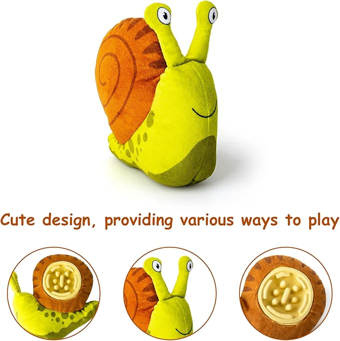 Hollypet Squeaky Plush Stuffed Dog Puzzle Toy with Slow Feeder Bowl, Interactive Chew Toy for Small and Medium Dogs, Snail