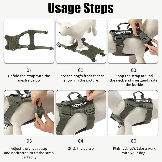 Demigreat Service Dog Harness, Reflective Dog Vest Harness with 5 PCS Patches, Adjustable Soft Oxford Pet Harness, Inner Layer Mesh, Easy to Control for Small Medium Large Dogs