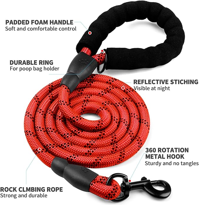 COOYOO Dog Leash 6 FT Heavy Duty - Comfortable Padded Handle - 1/2 inch Reflective Dog Leash for Medium Large Dogs with Poo Bag Dispenser