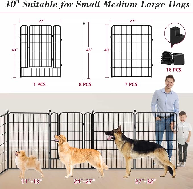 Dog Playpen, 40 inch 8 Panels Dog Fence Outdoor Heavy Duty Dog Pen for Large/Medium/Small Dogs, Indoor Puppy Playpen with Door Portable Pet Fence for RV Camping, Yard