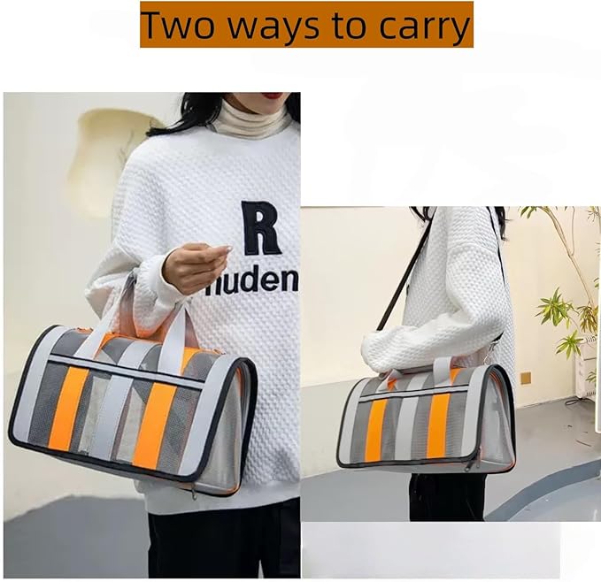 Airline Approved Soft Sided Cat Carrier and Small Dog Crate up to 10lbs - Lightweight Cats Bag Carrier for Pets with Litter Pocket for Kittens and Puppies (Gray and Orange, Small)