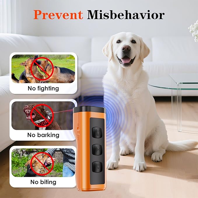 Dog Bark Deterrent Devices Rechargeable Anti-Barking Device for Dogs 50ft Long Range Ultrasonic Correct Your Dog's Bad Behavior at the Push of aButton Better Than Shock Collars or Dog Training Collars