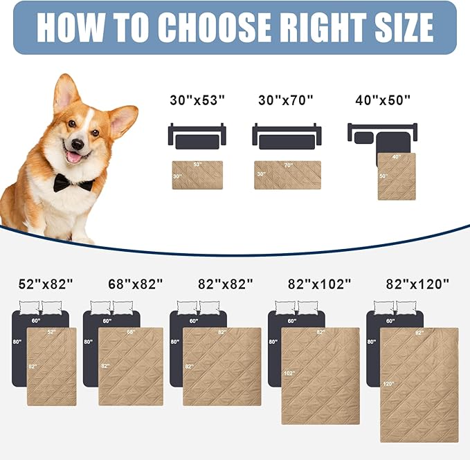 Smiry Waterproof Dog Blanket, Reversible Dog Bed Cover Pet Blanket, Soft Pet Couch Covers for Sofa Washable, Bed Couch Sofa Furniture Protector for Puppy Cat Kids (82"x102", Camel/Beige)