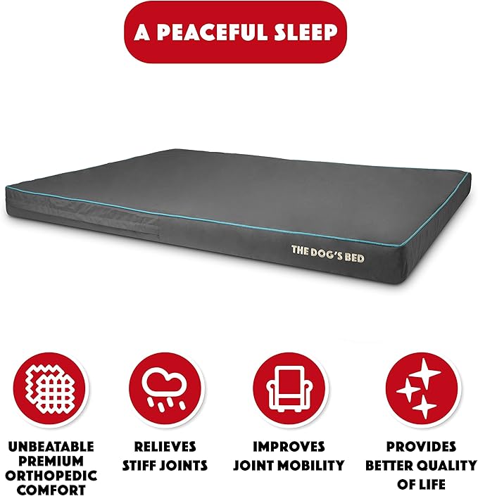 The Dog’s Bed Orthopedic Memory Foam Dog Bed, XXXL Grey/Blue 64x44x4, Pain Relief for Arthritis, Hip & Elbow Dysplasia, Post Surgery, Lameness, Supportive, Calming, Waterproof Washable Cover