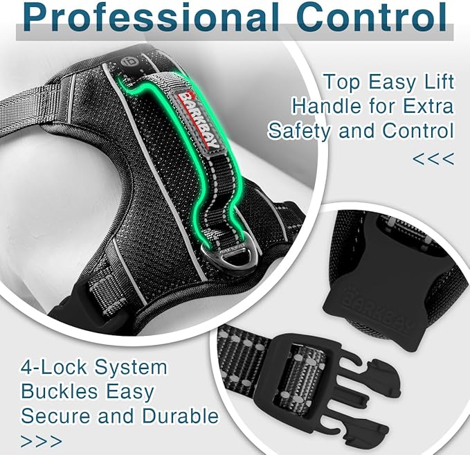 BARKBAY Dog Harness No Pull with ID Tag Pocket - Heavy Duty, Reflective, Easy Control for Small Dogs(Black,S)
