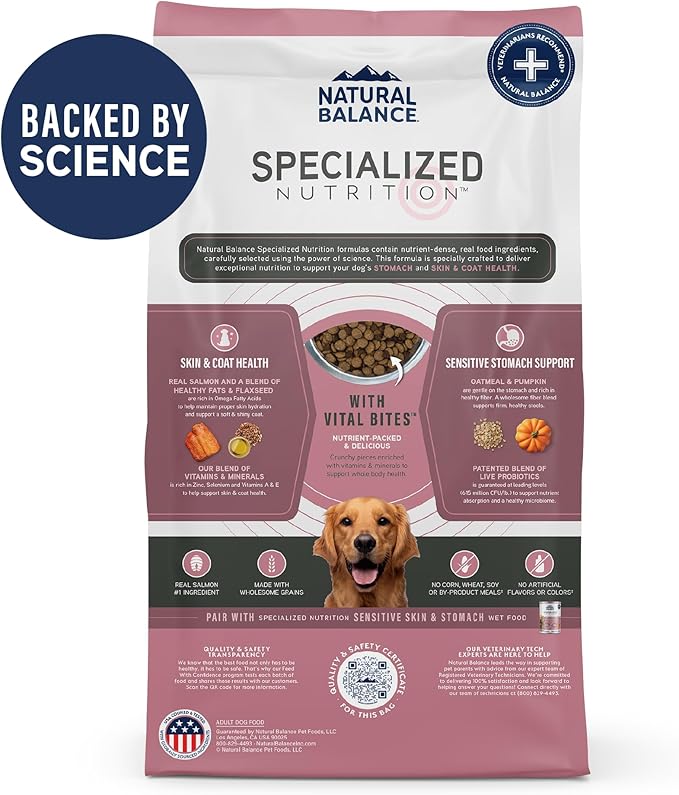 Natural Balance Specialized Nutrition Dry Dog Food with Salmon and Oatmeal for Dogs, Sensitive Skin & Stomach Dog Food, Natural Ingredients with Added Vitamins & Minerals - 3.5 lbs