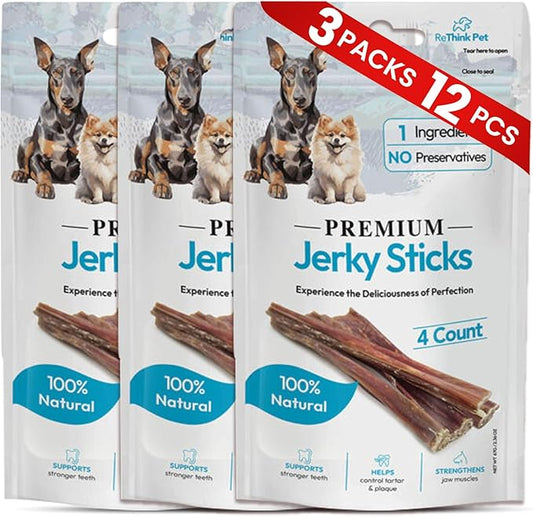 12 Pieces of Dog Jerky Treats, Natural Beef Jerky, Long-Lasting for Pet's Dental Hygiene, All-Natural Dog Treats, Chew Sticks for Dogs (3pack, 12pcs)