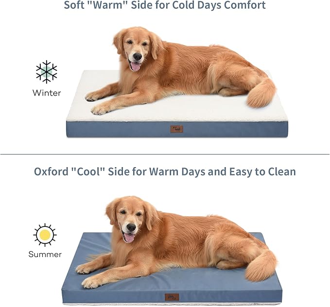 Orthopedic Dog Bed for Medium Dogs - Waterproof & Machine Washable with Egg Crate Foam, Removable Deluxe Plush Cover, 30x20 Inch, Blue White