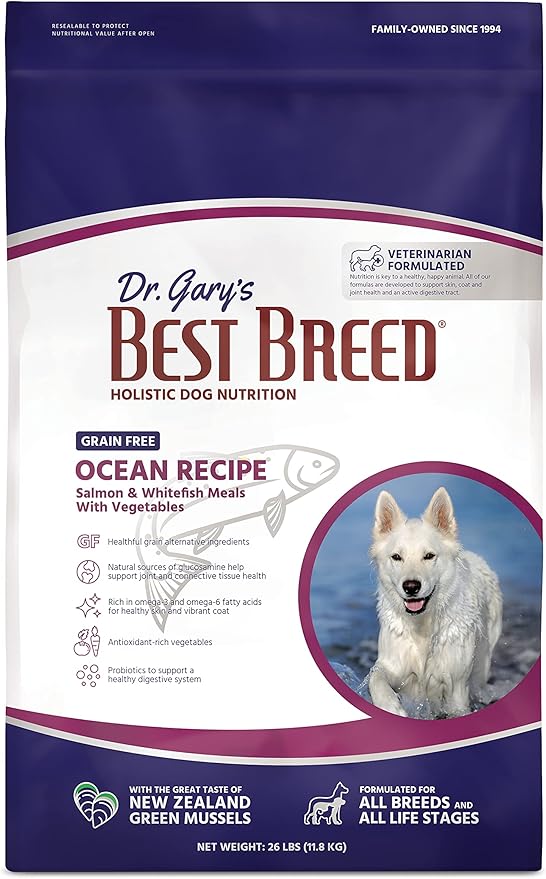 Best Breed Dr. Gary's Grain Free Ocean Recipe Slow-Cooked in USA, Natural Dry Dog Food for All Breeds and Sizes, 26lbs.