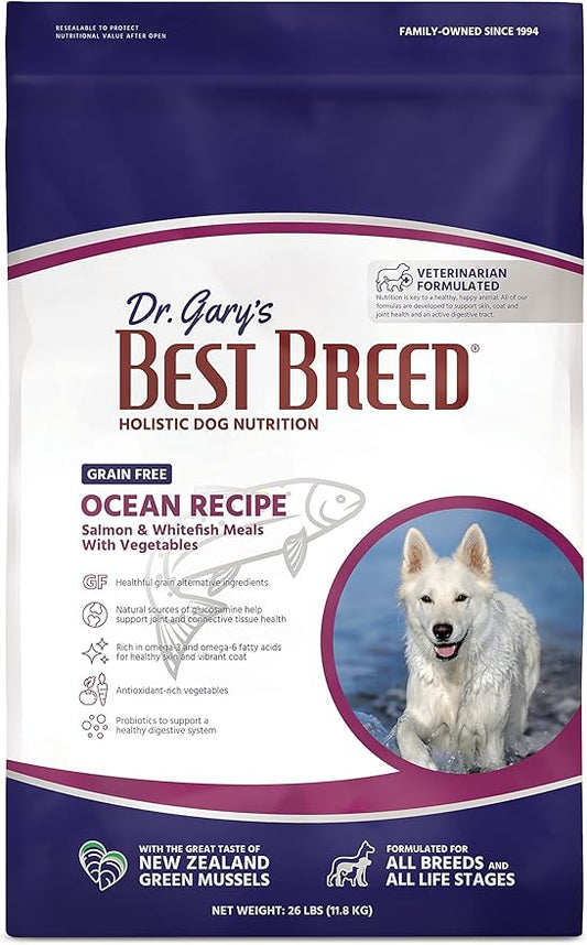 Best Breed Dr. Gary's Grain Free Ocean Recipe Slow-Cooked in USA, Natural Dry Dog Food for All Breeds and Sizes, 26lbs.