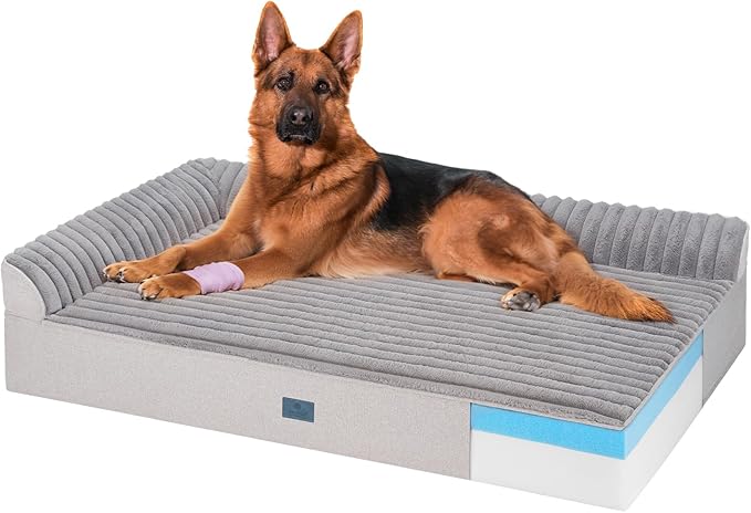 Veehoo Orthopedic Dog Bed for Large Senior Dogs, 7 Inch Thick XXL Memory Foam Dog Bed with L Shaped Bolsters, Orthopedic Pet Couch with Waterproof Liner & Removable Washable Cover, 52"x36"x7"