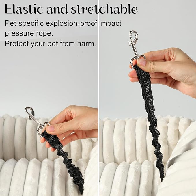 Dog Car Booster Seat, for Small Dogs Under 30 lbs, Detachable Washable Travel Bed with Storage Pockets and Safety Belt (Beige, Medium)