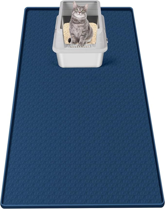 Cat Litter Mat, Extra Large 51" x 25.6" Silicone Mat Litter Trapping Mat for Scatter Control, Soft on Kitty Paws, Easy to Clean (Navy Blue)