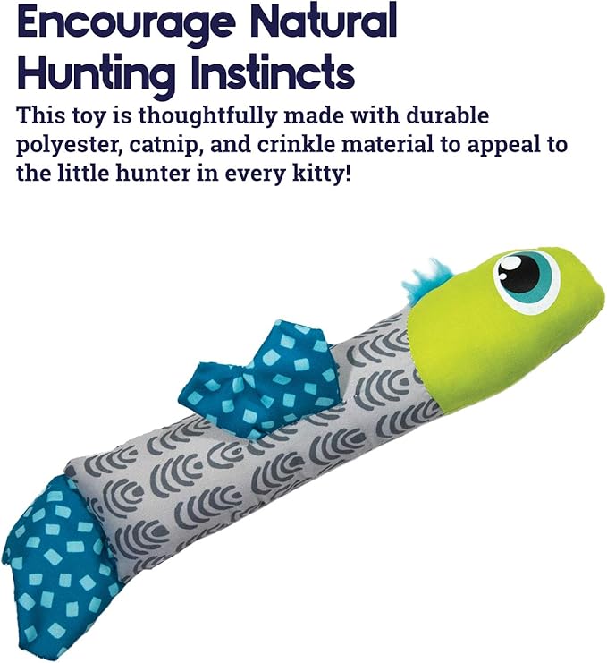 Petstages Catnip Crunch Fish Cat Toy - Bunny Kick Toy for Cats - Crinkle & Catnip-Filled for Wrestling & Play - Durable Polyester Plush for Kittens & Adult Cats
