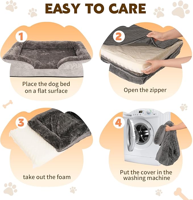 Dog Bed Medium to Large Dogs - Waterproof Couch with Removable Washable Cover and Egg Crate Foam Comfort Cage Beds Zipper Non-Slip Bottom Pad Bite-Proof