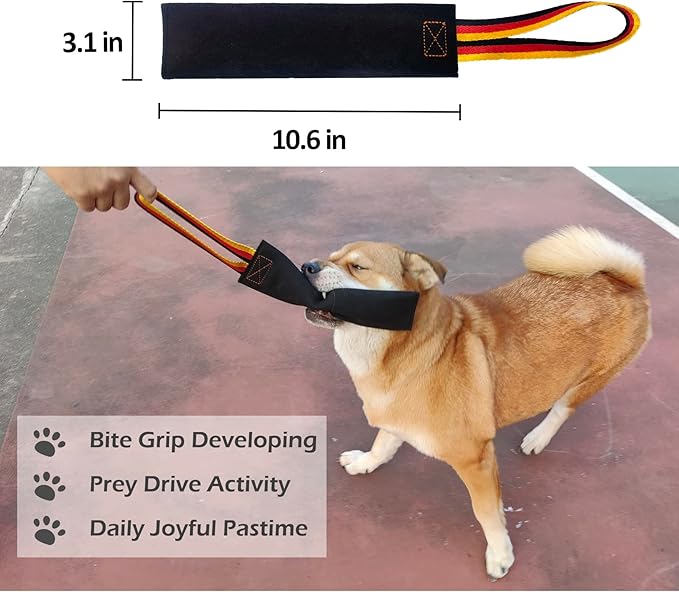 Dewonch No Stuffs Squeaky Leather Bite Tug Toy for Dog Training, K9 Puppy Stuffless Pull Toy with Handle to Build Prey Drive,Train Biting Grip,Play Tug of War Game (Squeaky Toy)